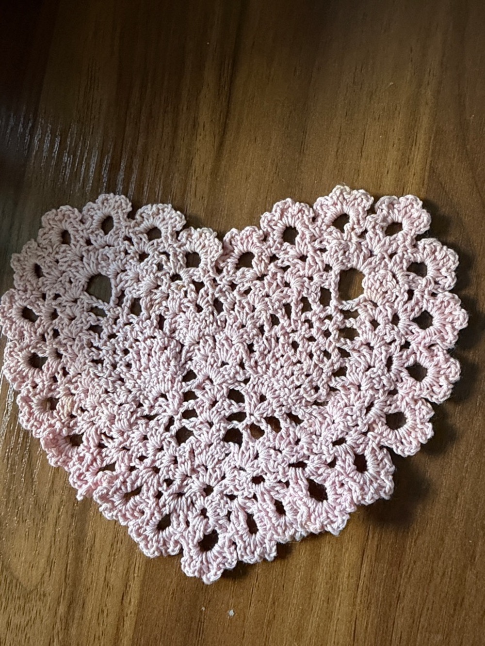 Vintage pink heart shaped Doily